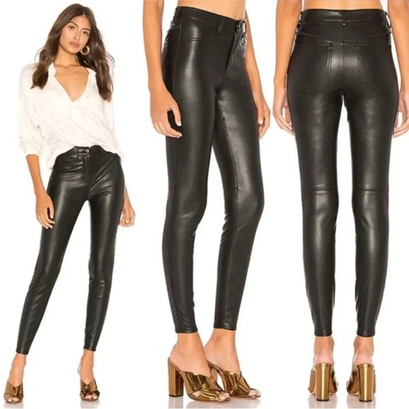 Free People Pants - NEW Free People Black Faux Vegan Leather Moto Skinny High Waisted Pants Size 28